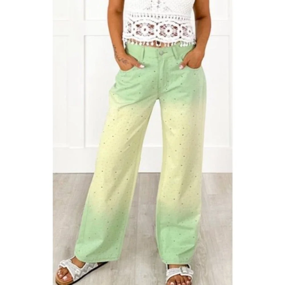 POL Pants pol jeans 100% cotton pants womens small size 2-4 LIME mineral washed
